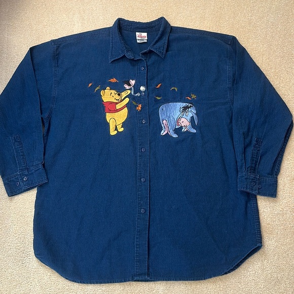 Vintage Disney Store Winnie the Pooh and Eeyore button up ribbed cotton XXL - Picture 1 of 10